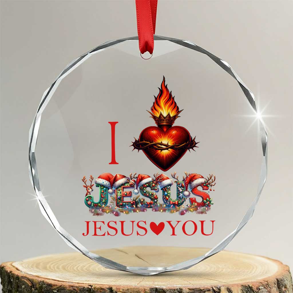 Jesus Christian Christmas Crystal Glass Ornament Cross Bible Verse Faith Love TS14 Transparent Glass 3'' Circle Print Your Wear