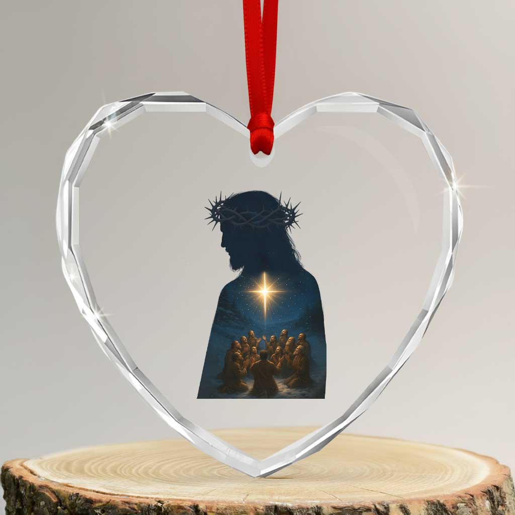 Jesus Christian Christmas Heart Crystal Glass Ornament Christian Saints Praying Under The Star of Bethlehem TS14 Transparent Glass 3'' Heart Print Your Wear