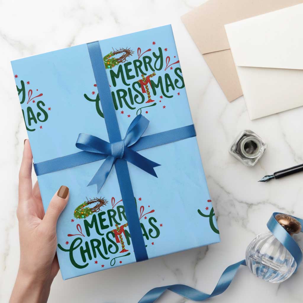 Jesus Christian Christmas Wrapping Paper Roll TS14 Light Blue Print Your Wear