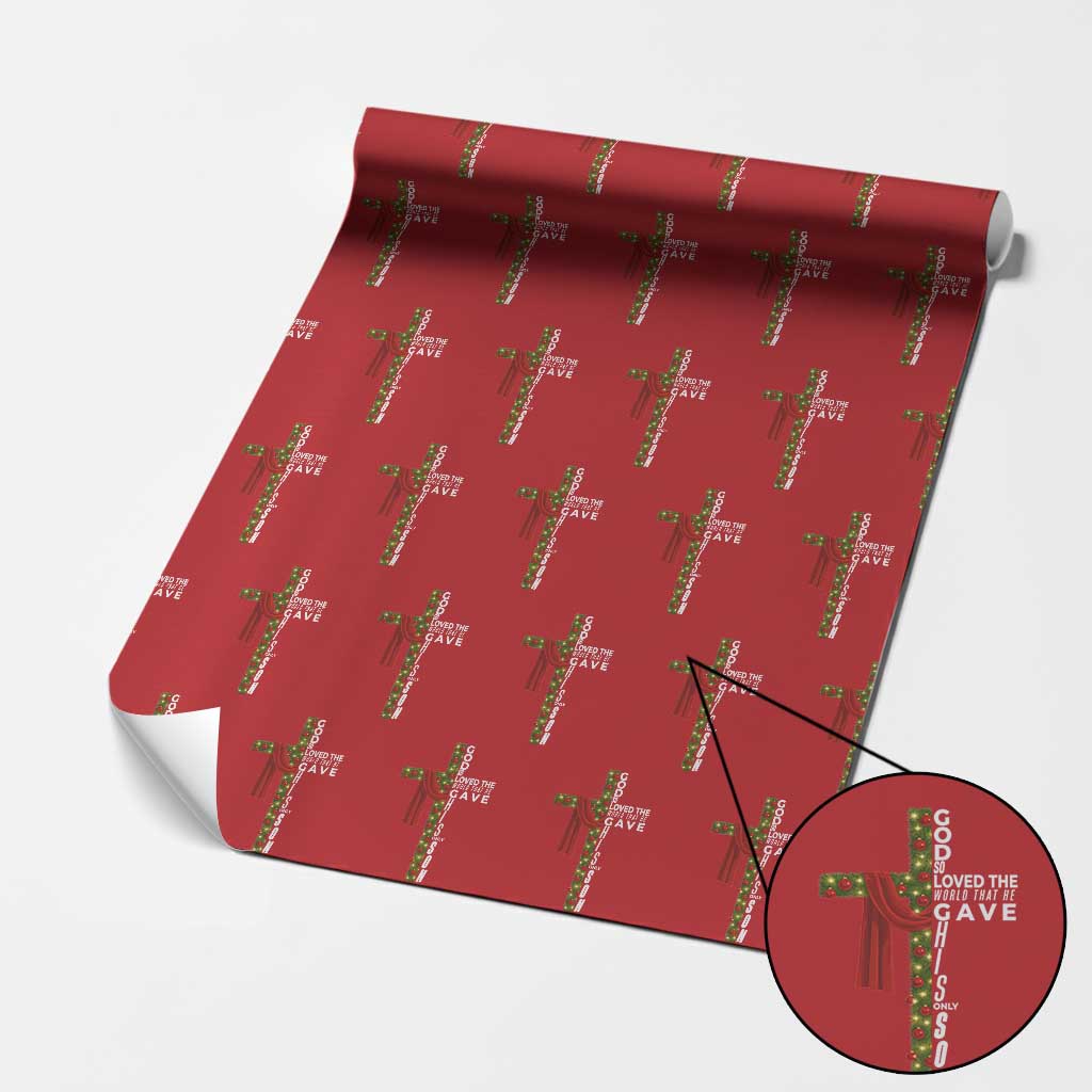 Jesus Christian Christmas Wrapping Paper Roll God So Loved The World That He Gave His Only Son TS14 Red Print Your Wear