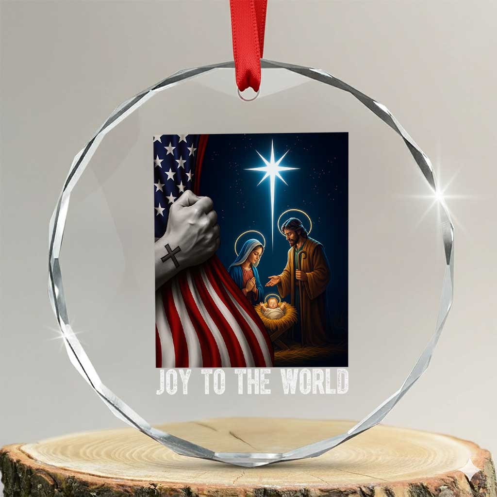 Jesus Christian Crystal Glass Ornament American Flag Joy To The World Christmas TS14 Transparent Glass 3'' Circle Print Your Wear