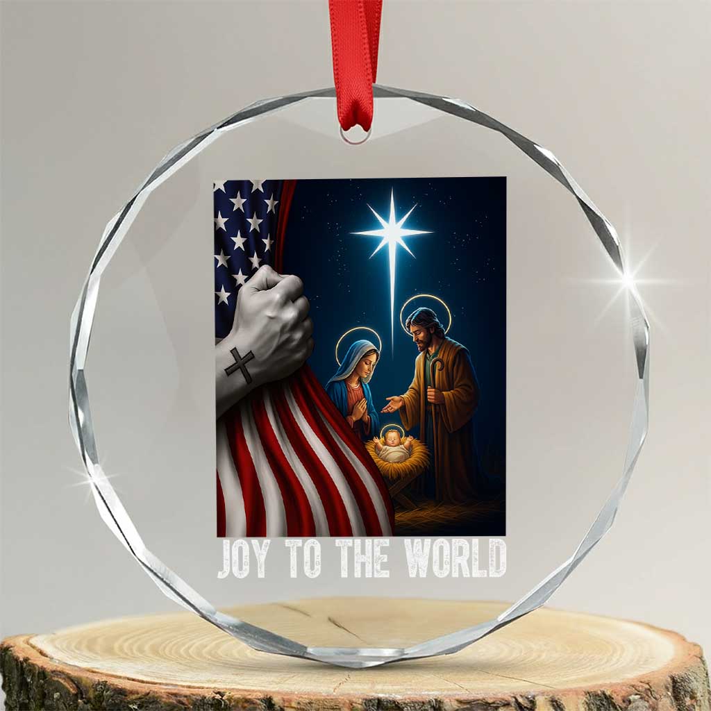 Jesus Christian Crystal Glass Ornament American Flag Joy To The World Christmas TS14 Transparent Glass 3'' Circle Print Your Wear
