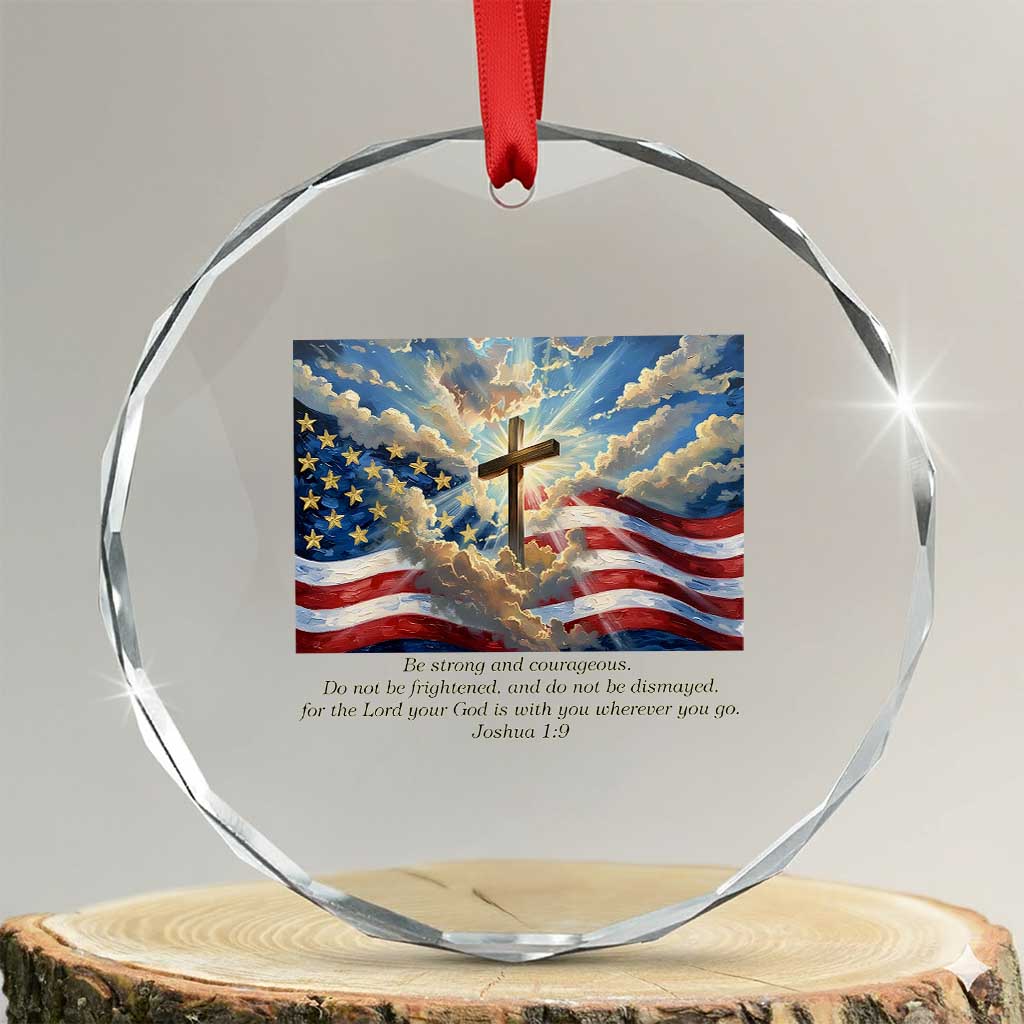 Jesus Christian Crystal Glass Ornament American Flag Religious Cross Bible Verse Faith Inspirational TS14 Transparent Glass 3'' Circle Print Your Wear