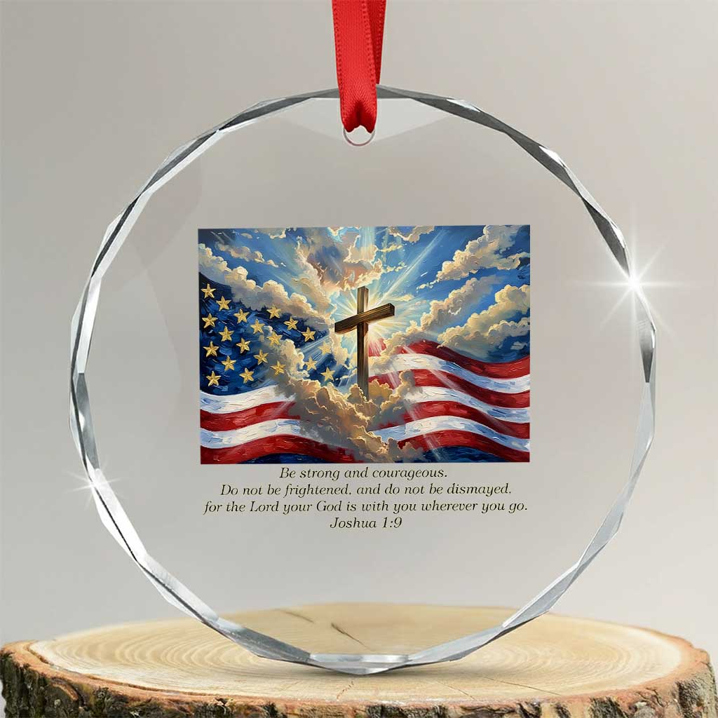 Jesus Christian Crystal Glass Ornament American Flag Religious Cross Bible Verse Faith Inspirational TS14 Transparent Glass 3'' Circle Print Your Wear