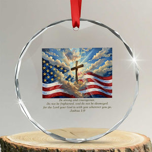 Jesus Christian Crystal Glass Ornament American Flag Religious Cross Bible Verse Faith Inspirational TS14 Transparent Glass 3'' Circle Print Your Wear