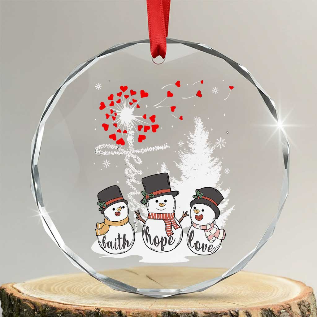 Jesus Christian Crystal Glass Ornament Faith Hope Love Snowman Dandelion Xmas TS09 Transparent Glass 3'' Circle Print Your Wear