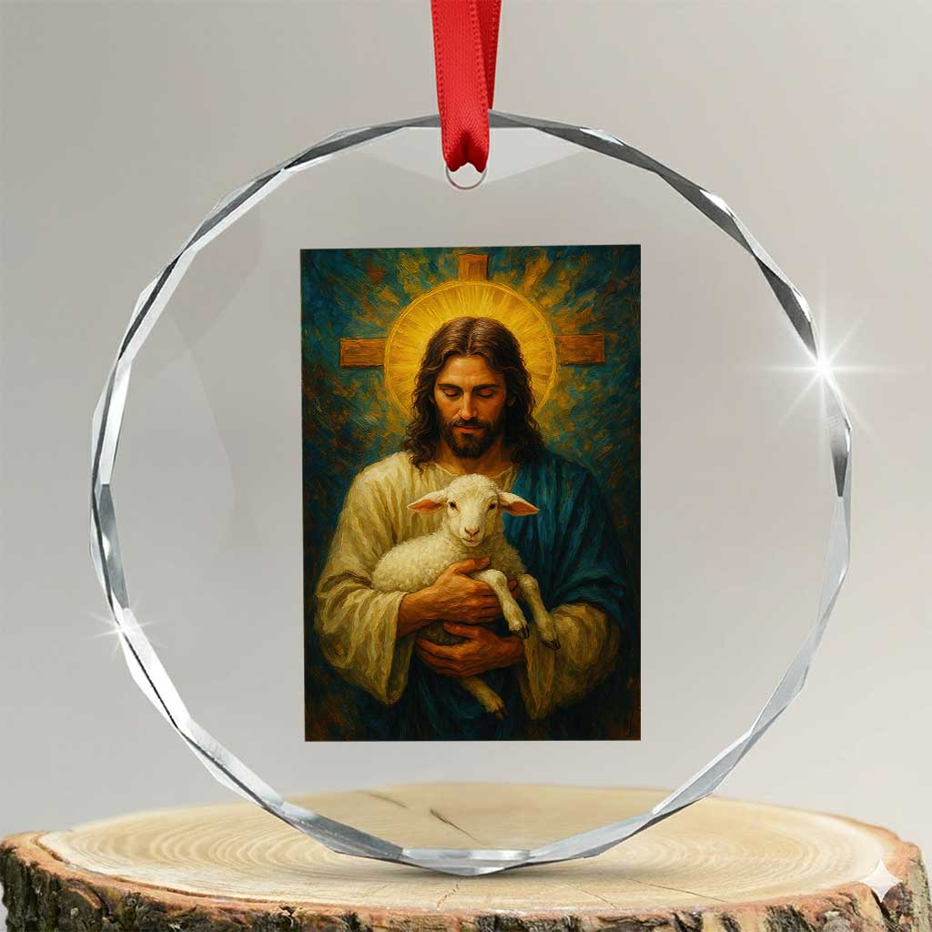 Jesus Christian Crystal Glass Ornament Hug Lamb Faith Easter TS14 Transparent Glass 3'' Circle Print Your Wear