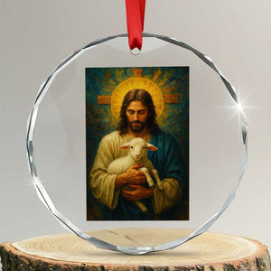 Jesus Christian Crystal Glass Ornament Hug Lamb Faith Easter TS14 Transparent Glass 3'' Circle Print Your Wear