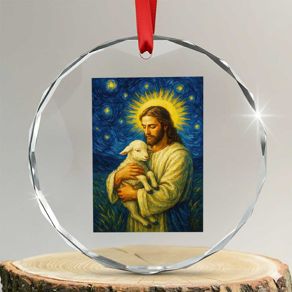 Jesus Christian Crystal Glass Ornament Hug Lamb Starry Night Van Gogh TS14 Transparent Glass 3'' Circle Print Your Wear