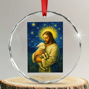Jesus Christian Crystal Glass Ornament Hug Lamb Starry Night Van Gogh TS14 Transparent Glass 3'' Circle Print Your Wear