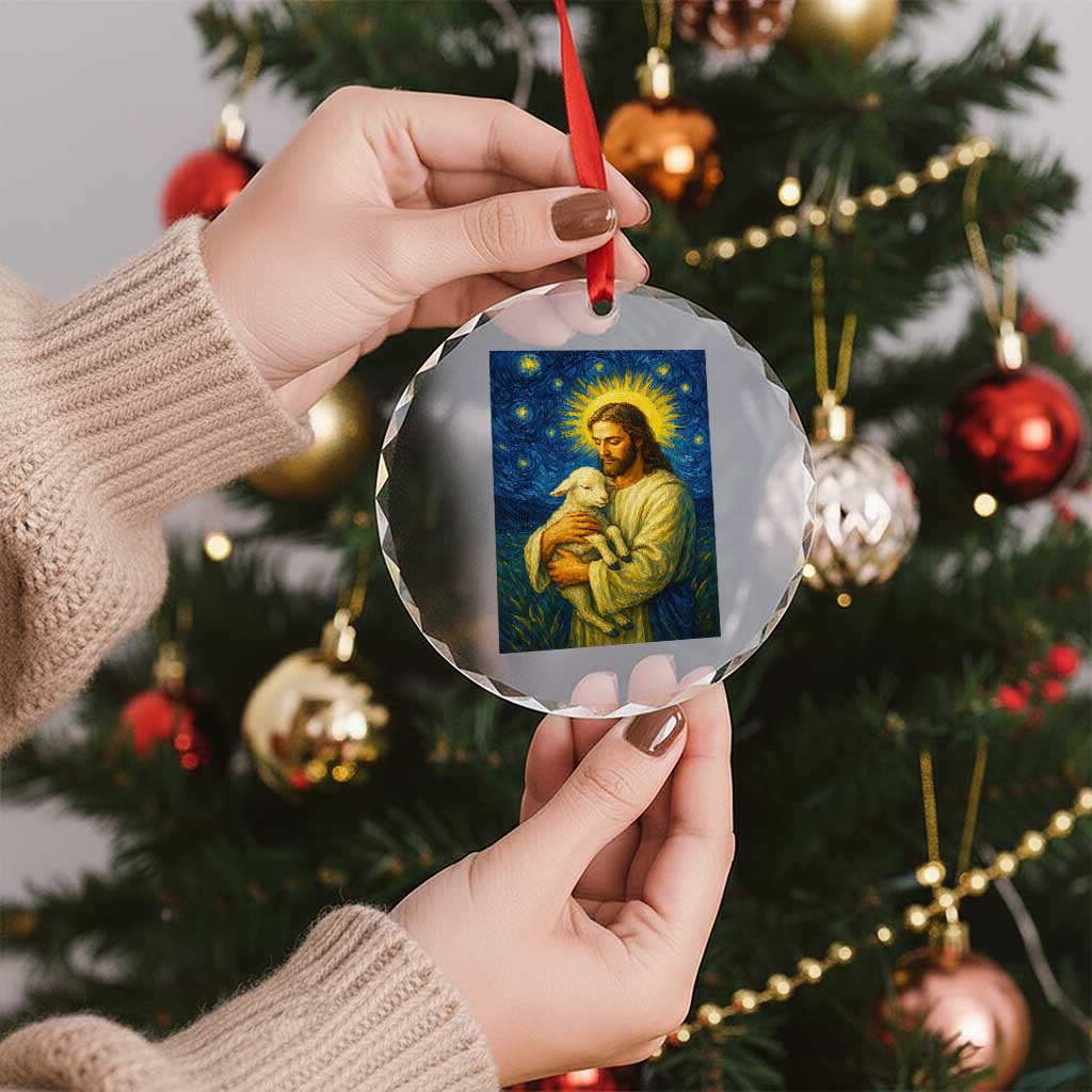 Jesus Christian Crystal Glass Ornament Hug Lamb Starry Night Van Gogh TS14 Print Your Wear