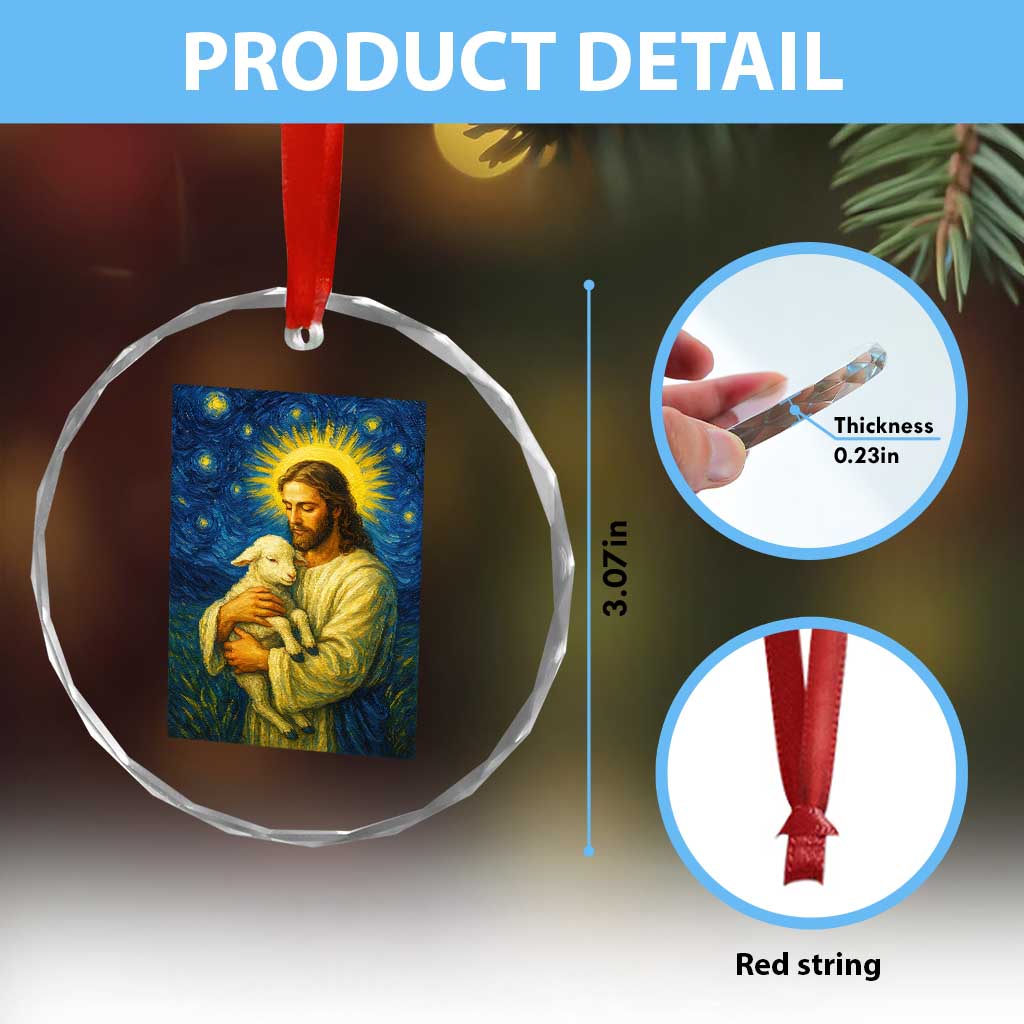 Jesus Christian Crystal Glass Ornament Hug Lamb Starry Night Van Gogh TS14 Print Your Wear