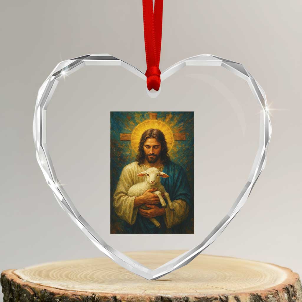 Jesus Christian Heart Crystal Glass Ornament Hug Lamb Faith Easter TS14 Transparent Glass 3'' Heart Print Your Wear