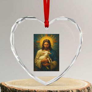 Jesus Christian Heart Crystal Glass Ornament Hug Lamb Faith Easter TS14 Transparent Glass 3'' Heart Print Your Wear