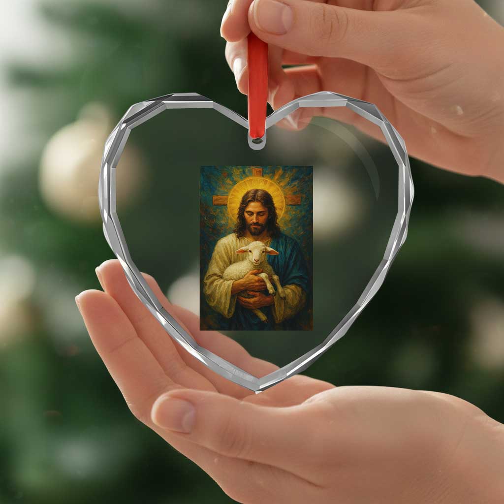 Jesus Christian Heart Crystal Glass Ornament Hug Lamb Faith Easter TS14 Print Your Wear