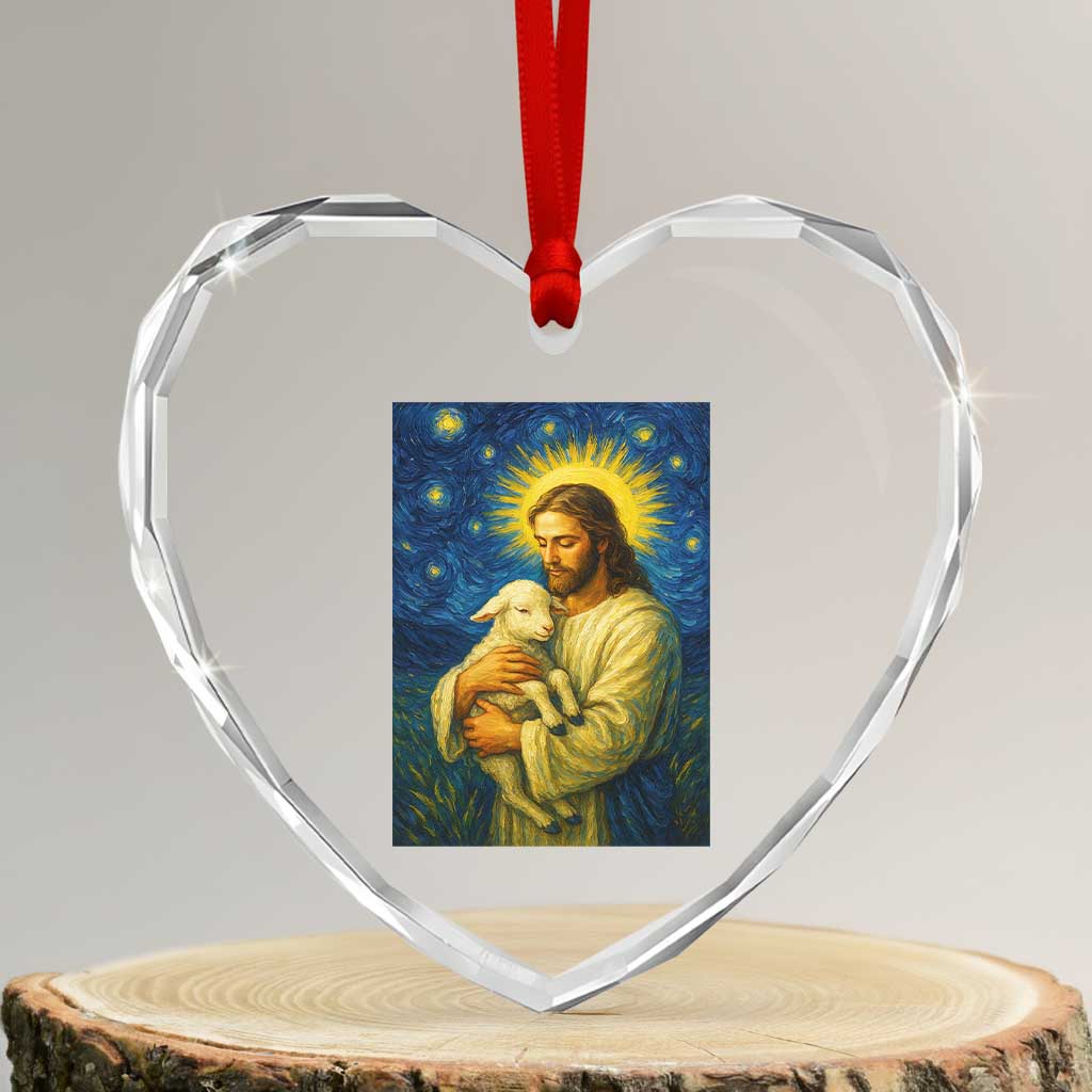 Jesus Christian Heart Crystal Glass Ornament Hug Lamb Starry Night Van Gogh TS14 Transparent Glass 3'' Heart Print Your Wear