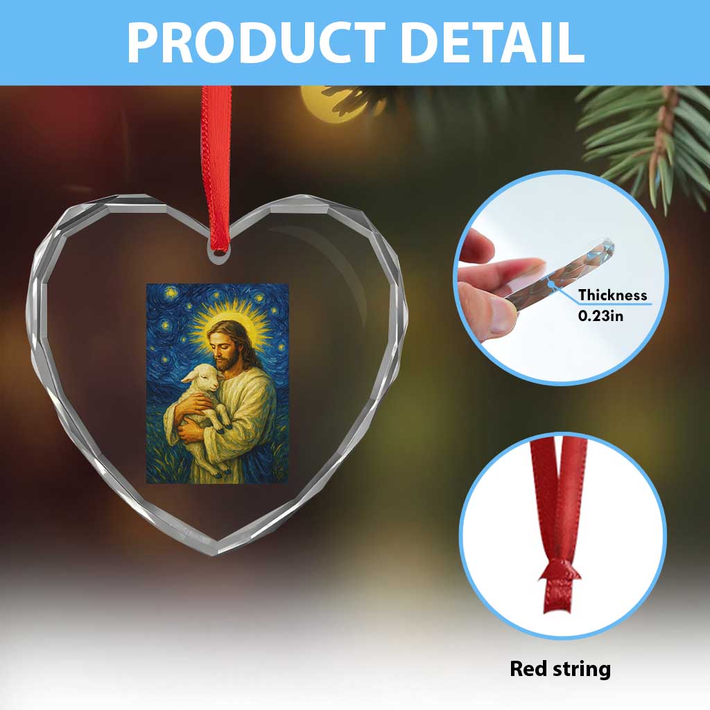 Jesus Christian Heart Crystal Glass Ornament Hug Lamb Starry Night Van Gogh TS14 Print Your Wear