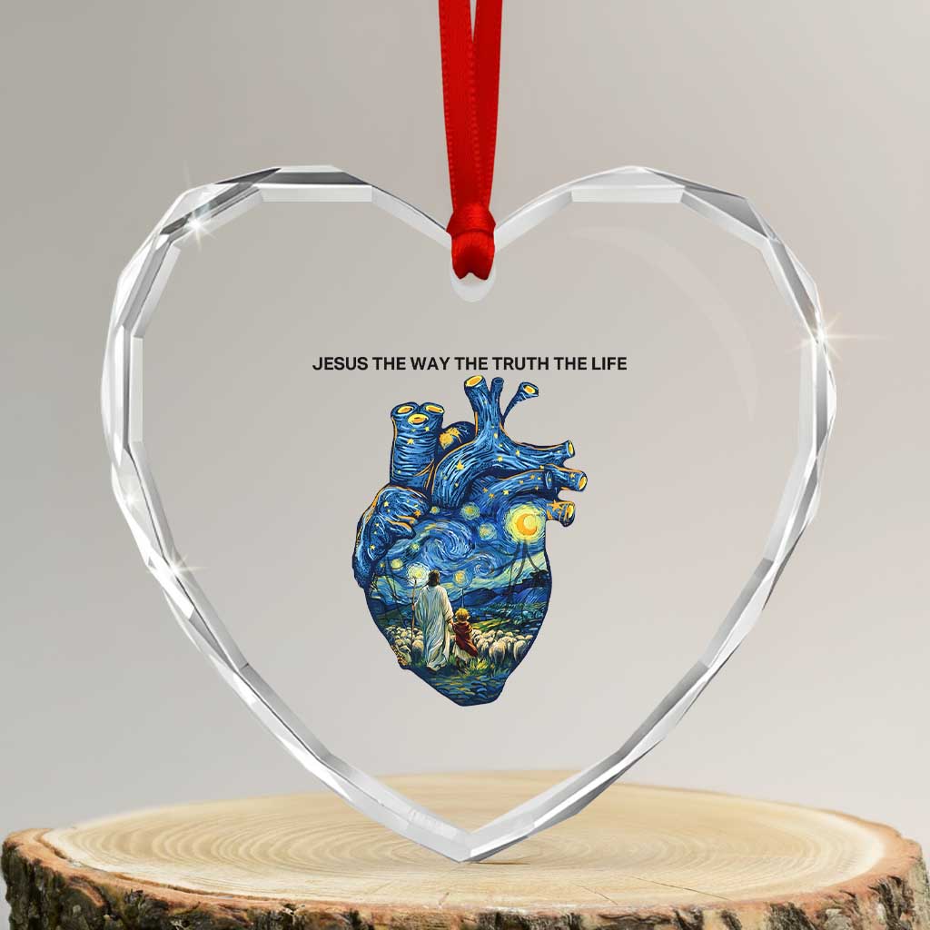 Jesus Christian Starry Night Heart Crystal Glass Ornament The Way The Truth The Life TS14 Transparent Glass 3'' Heart Print Your Wear