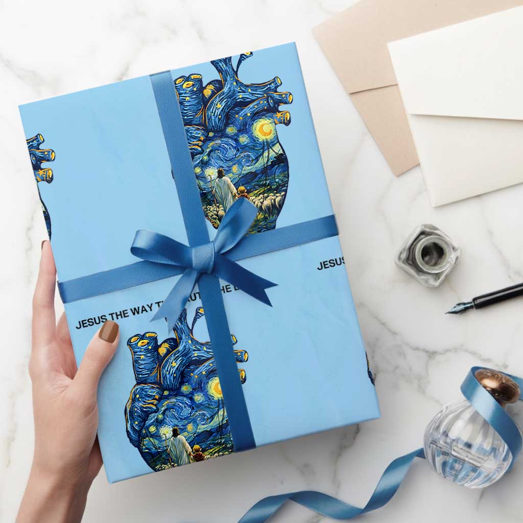 Jesus Christian Starry Night Wrapping Paper Roll The Way The Truth The Life TS14 Light Blue Print Your Wear