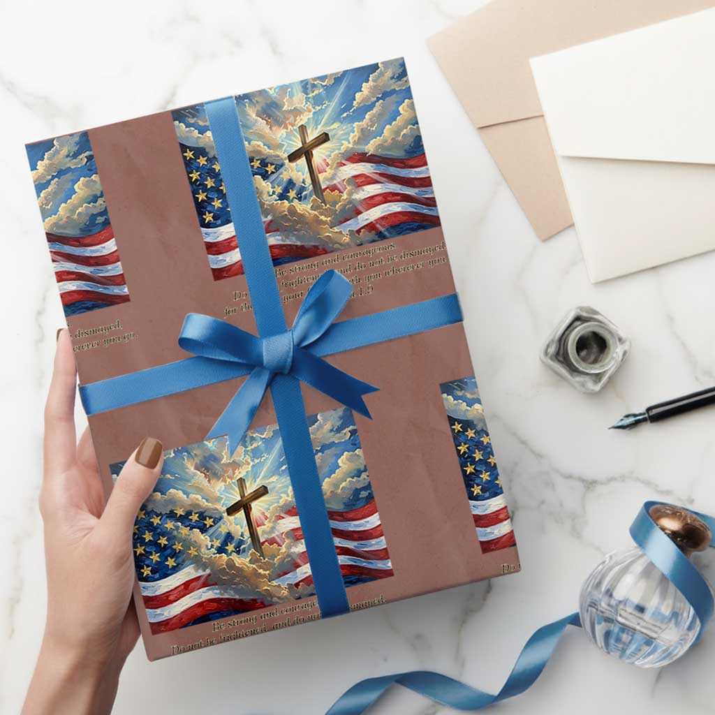Jesus Christian Wrapping Paper Roll American Flag Religious Cross Bible Verse Faith Inspirational TS14 Mocha Print Your Wear