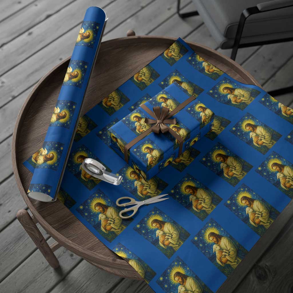 Jesus Christian Wrapping Paper Roll Hug Lamb Starry Night Van Gogh TS14 Blue Print Your Wear