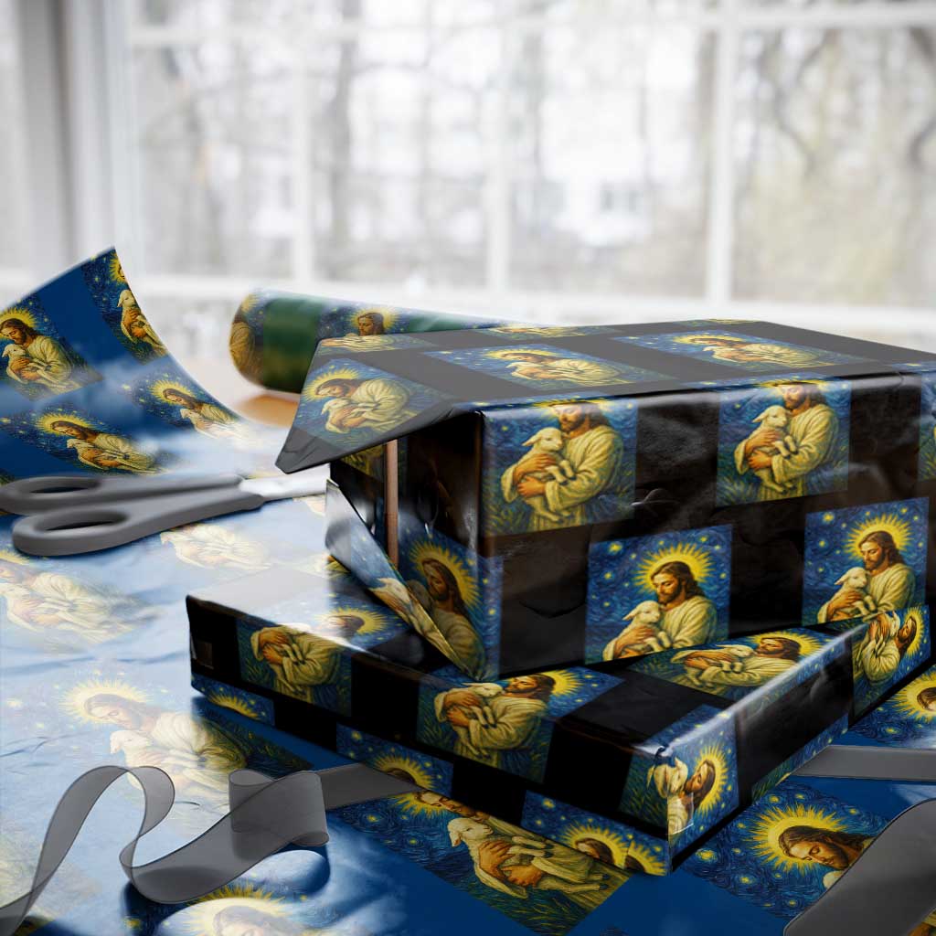 Jesus Christian Wrapping Paper Roll Hug Lamb Starry Night Van Gogh TS14 Black Print Your Wear