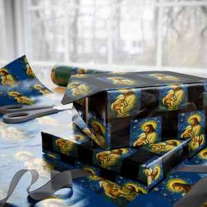Jesus Christian Wrapping Paper Roll Hug Lamb Starry Night Van Gogh TS14 Black Print Your Wear