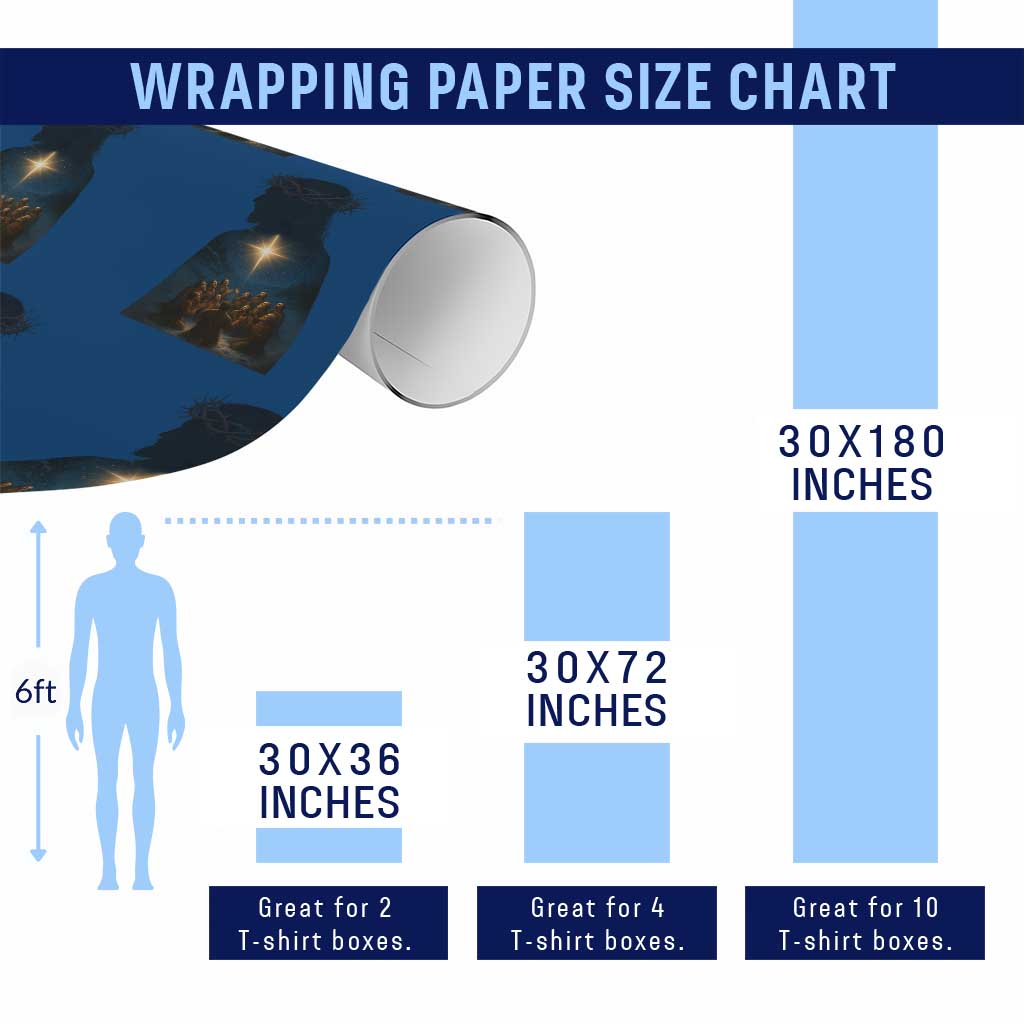 Jesus Christian Xmas Wrapping Paper Roll Christian Saints Praying Under The Star of Bethlehem TS14 Print Your Wear