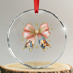 Jesus Christmas Coquette Bow Nativity Bible Verse Christian Crystal Glass Ornament TS11 Transparent Glass 3'' Circle Print Your Wear