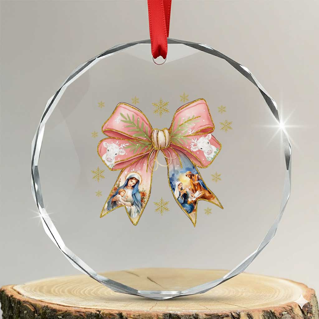 Jesus Christmas Coquette Bow Nativity Bible Verse Christian Crystal Glass Ornament TS11 Transparent Glass 3'' Circle Print Your Wear