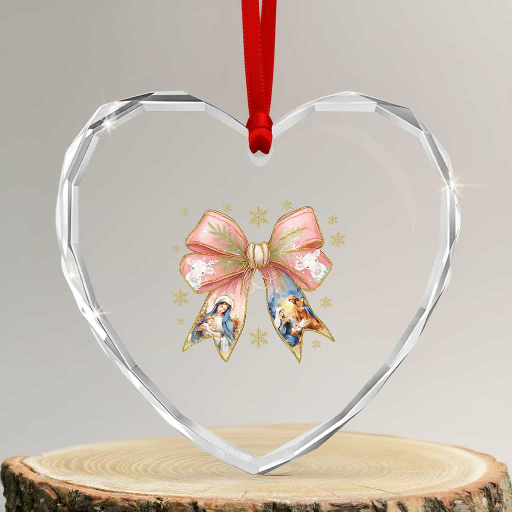 Jesus Christmas Coquette Bow Nativity Bible Verse Christian Heart Crystal Glass Ornament TS11 Transparent Glass 3'' Heart Print Your Wear