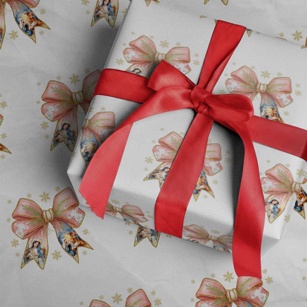 Jesus Christmas Coquette Bow Nativity Bible Verse Christian Wrapping Paper Roll TS11 White Print Your Wear