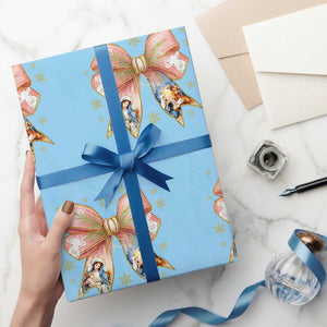 Jesus Christmas Coquette Bow Nativity Bible Verse Christian Wrapping Paper Roll TS11 Light Blue Print Your Wear