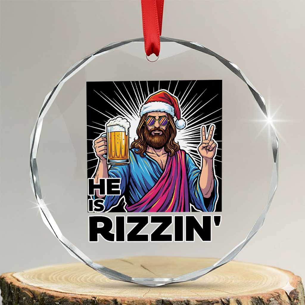 Jesus Christmas Crystal Glass Ornament Funny Drinking Beer Xmas Holiday TS14 Transparent Glass 3'' Circle Print Your Wear