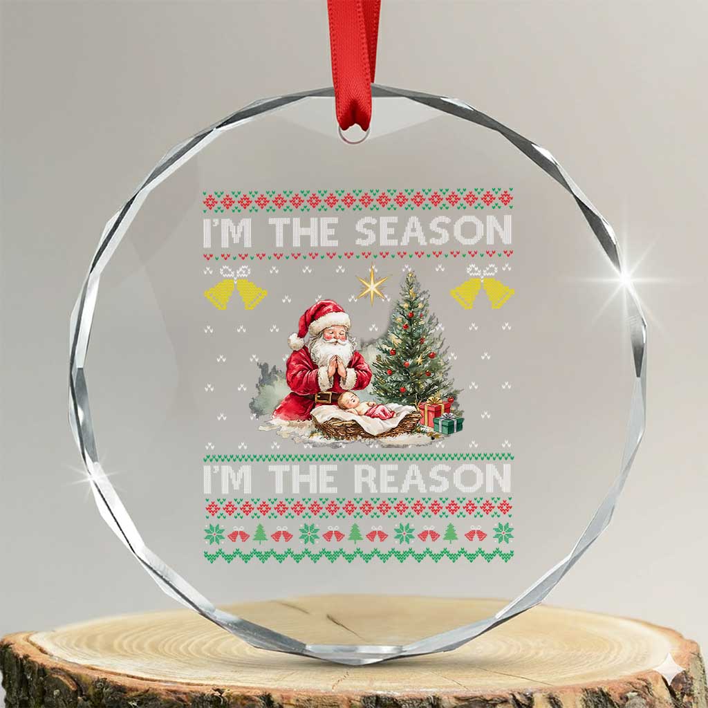 Jesus Christmas Crystal Glass Ornament Santa With Jesus Baby Reason Xmas TS14 Transparent Glass 3'' Circle Print Your Wear