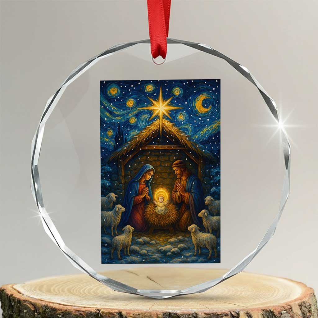 Jesus Christmas Crystal Glass Ornament Starry Night Nativity Scene Xmas TS14 Transparent Glass 3'' Circle Print Your Wear
