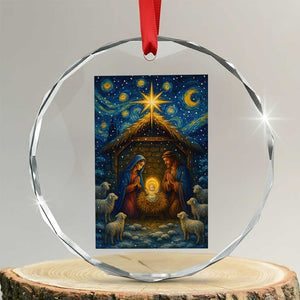 Jesus Christmas Crystal Glass Ornament Starry Night Nativity Scene Xmas TS14 Transparent Glass 3'' Circle Print Your Wear
