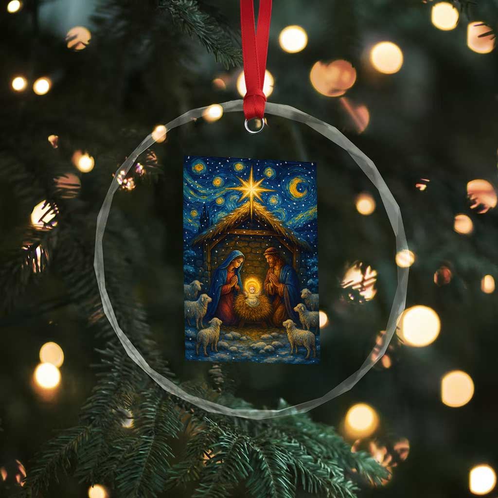 Jesus Christmas Crystal Glass Ornament Starry Night Nativity Scene Xmas TS14 Print Your Wear