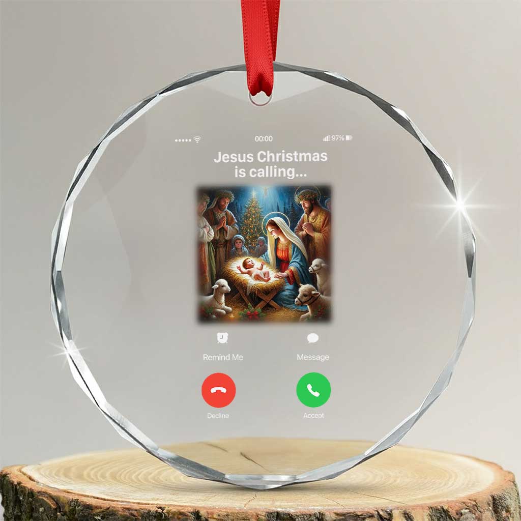 Jesus Christmas Crystal Glass Ornament Video Call Nativity Scene Funny Christian Xmas TS14 Transparent Glass 3'' Circle Print Your Wear