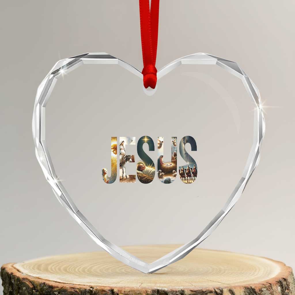 Jesus Christmas Heart Crystal Glass Ornament Nativity Holy Night Christian Faith TS14 Transparent Glass 3'' Heart Print Your Wear