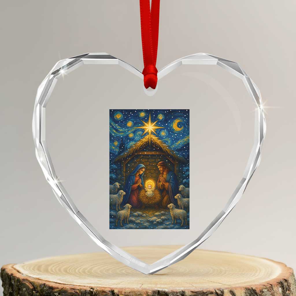 Jesus Christmas Heart Crystal Glass Ornament Starry Night Nativity Scene Xmas TS14 Transparent Glass 3'' Heart Print Your Wear