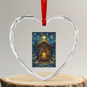 Jesus Christmas Heart Crystal Glass Ornament Starry Night Nativity Scene Xmas TS14 Transparent Glass 3'' Heart Print Your Wear
