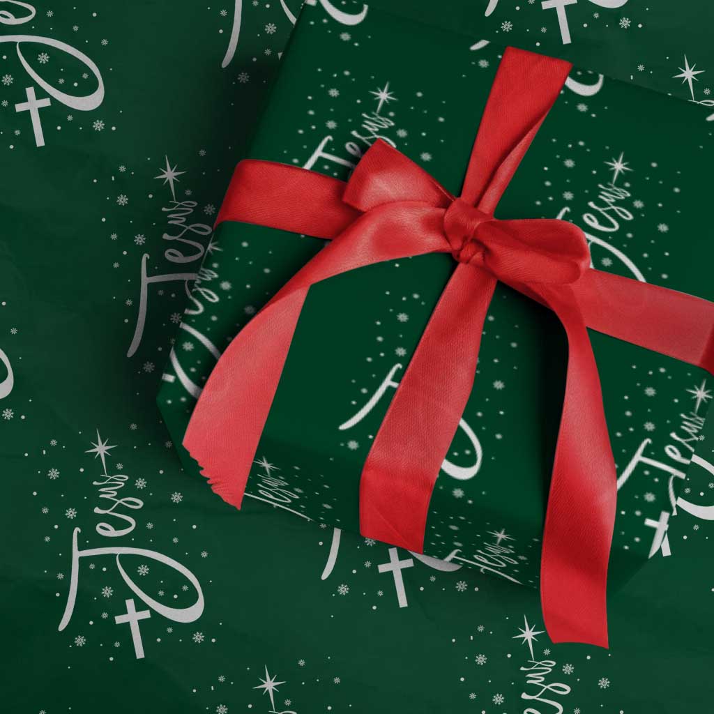 Jesus Christmas Tree Wrapping Paper Roll Christian Faith TS10 Green Print Your Wear