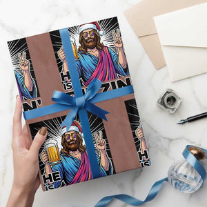 Jesus Christmas Wrapping Paper Roll Funny Drinking Beer Xmas Holiday TS14 Mocha Print Your Wear