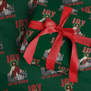 Jesus Christmas Wrapping Paper Roll Joy To The World Christian TS14 Green Print Your Wear