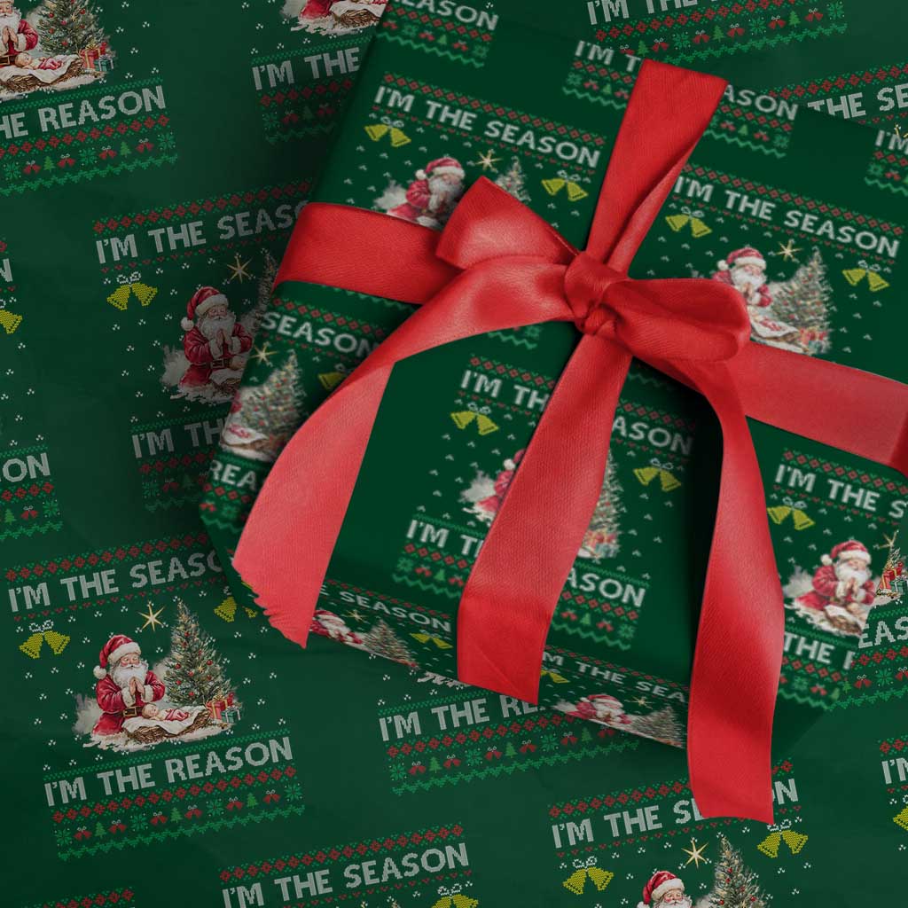 Jesus Christmas Wrapping Paper Roll Santa With Jesus Baby Reason Xmas TS14 Green Print Your Wear