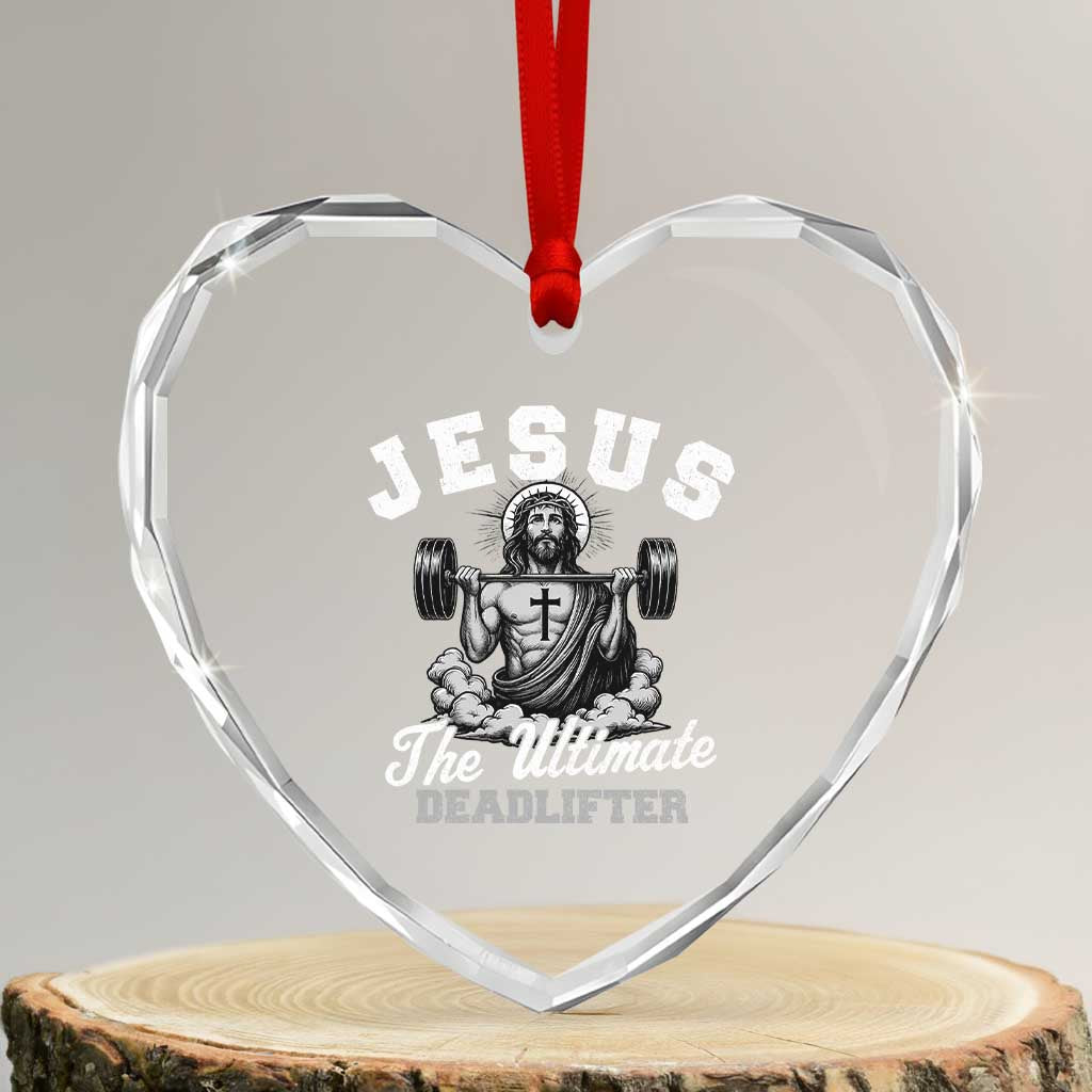 Jesus Deadlifting Heart Crystal Glass Ornament The Ultimate Deadlifter Christian TS10 Transparent Glass 3'' Heart Print Your Wear