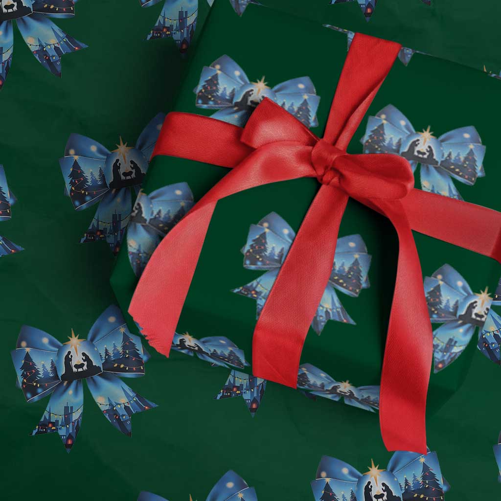 Jesus God Nativity Scene Coquette Bow Christmas Wrapping Paper Roll TS11 Green Print Your Wear