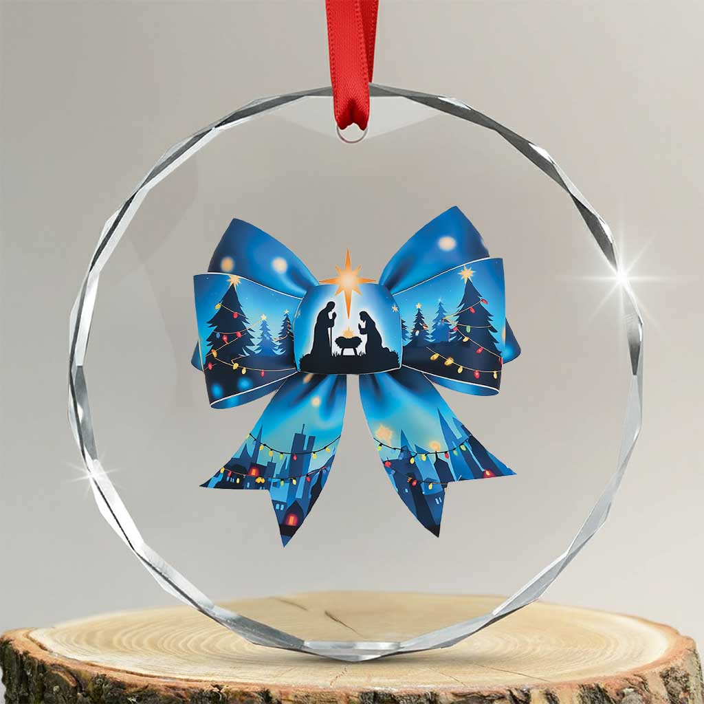 Jesus God Nativity Scene Coquette Bow Xmas Crystal Glass Ornament TS11 Transparent Glass 3'' Circle Print Your Wear