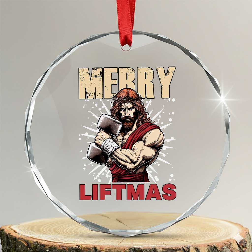 Jesus Gym Christmas Crystal Glass Ornament Merry Liftmas Xmas TS14 Transparent Glass 3'' Circle Print Your Wear